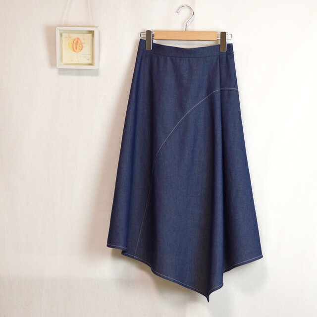 【受注生産】爽やかDENIMアシメトリフレアスカートの画像1枚目