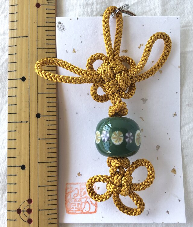バッグチャーム とんぼ玉吉祥結び(抹茶 鞠紋)12の画像1枚目