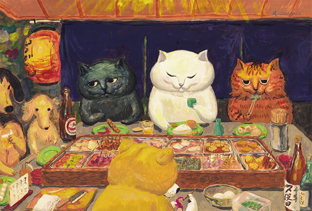 カマノレイコ オリジナル猫ポストカード「おでん屋さん」2枚セットの画像1枚目