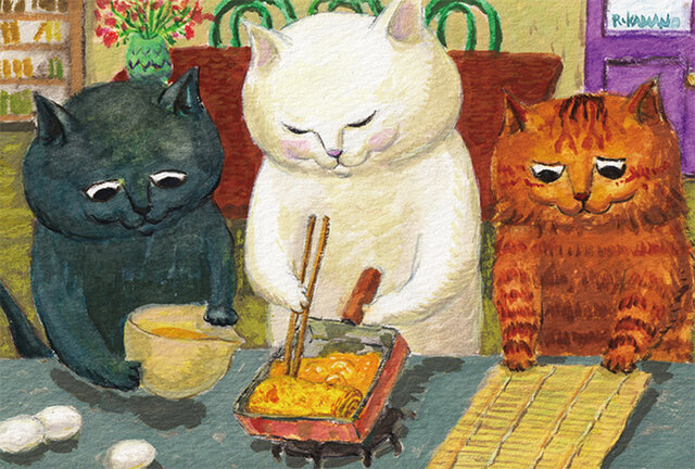 カマノレイコ オリジナル猫ポストカード「たまご焼き」2枚セットの画像1枚目
