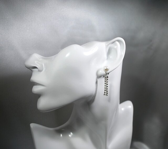 ピアス イミテーションパール&プレシオサ社製クリスタルツインシャンデリア lalalady-209の画像1枚目