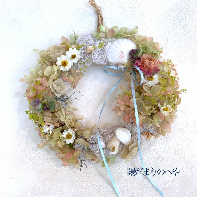 ライムロゼの貝殻リース◇ #新築・引っ越し祝い #誕生日・記念日ギフト #貝殻の画像1枚目