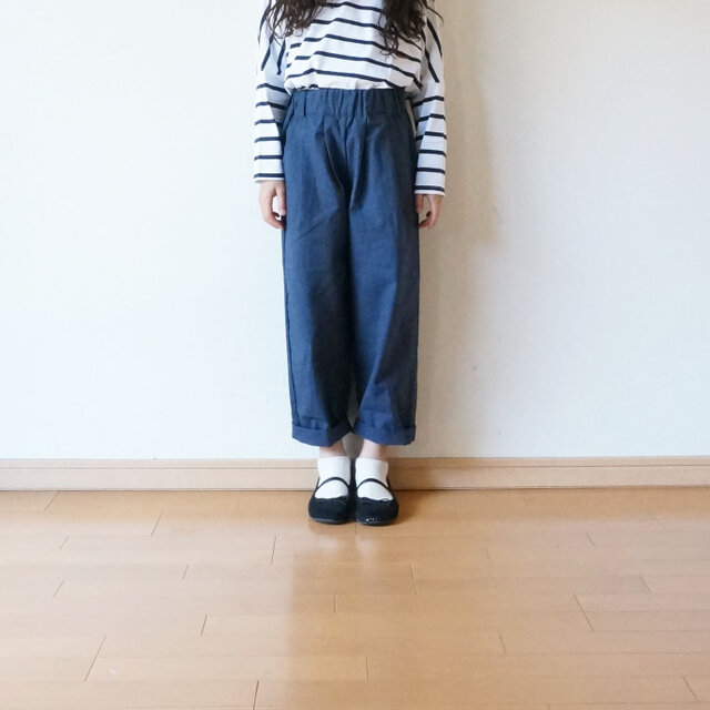 Cotton antique tuck pants NAVY kids 3(120cm~),4(140cm~)sizeの画像1枚目