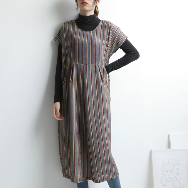 ストライプ 半袖ワンピース シフォン ゆったりs409-1の画像1枚目