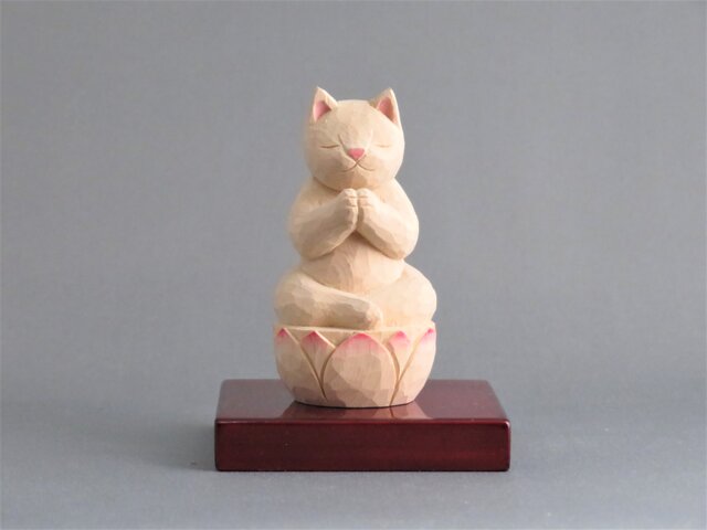 木彫り 合掌猫 猫仏1911の画像1枚目