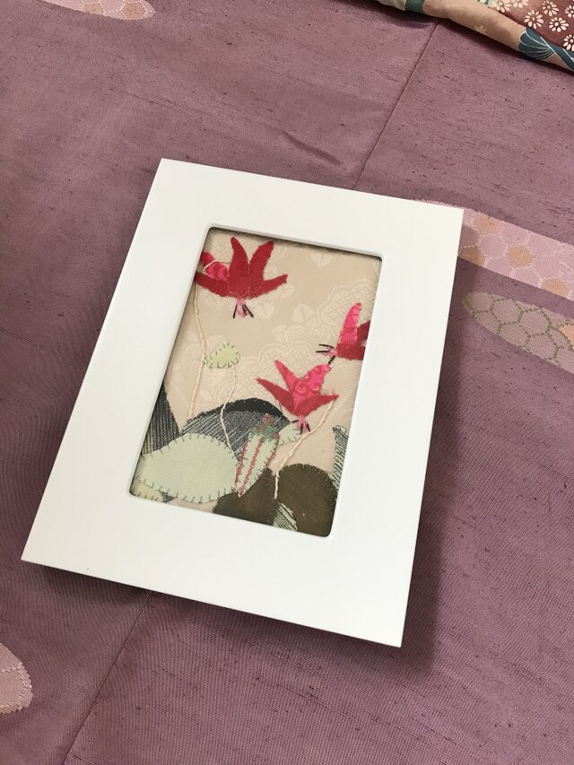 ヴィンテージ着物の布絵 カタクリの花の画像1枚目