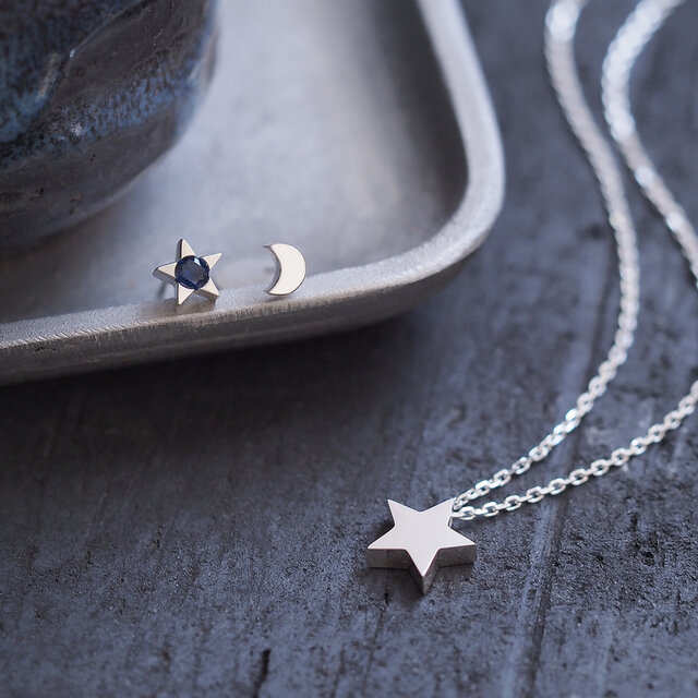 銀河Set) 星&月 宇宙 ネックレス ピアス シルバー925の画像1枚目
