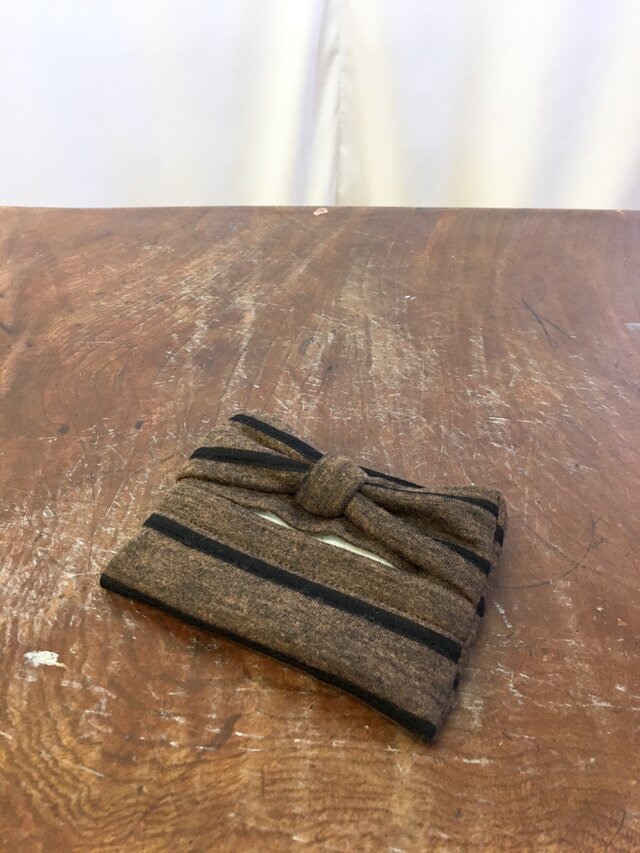 セール価格★リボン可愛い❤️ボーダー柄リボンティッシュケース 茶色の画像1枚目