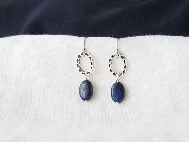 Oval Pierce(ラピスラズリ×BrassRing)の画像1枚目