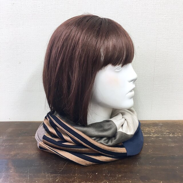 セール価格★大人可愛い❤️ボーダー柄スヌード 茶色の画像1枚目