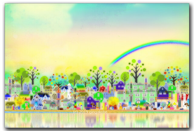 「パステルタウン」 ほっこり癒しのイラストポストカード2枚組No.747の画像1枚目