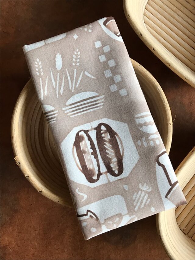 柿渋染め手ぬぐい パンを焼くひと パンを求めるひとの画像1枚目