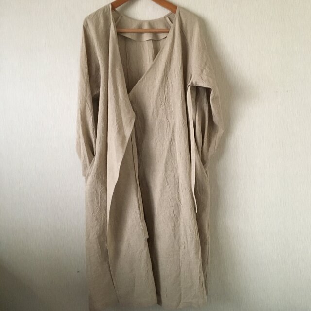 リネンコットンカシュクールコート 生成りFの画像1枚目