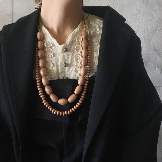 rosewood beads necklace (rice)の画像1枚目