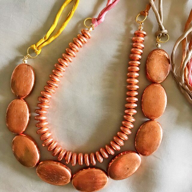copper beads necklace (copper oval)の画像1枚目