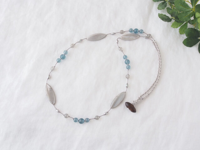 Marquise Long Necklace(Gray×Blue)の画像1枚目