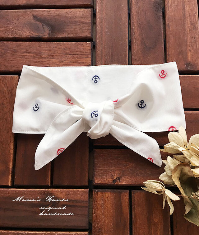 保冷剤 刺繍 マリン アンカー 綿100% 節約 快適 エコ スカーフ ネッククーラーの画像1枚目