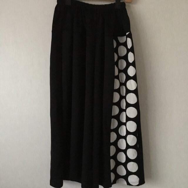 水玉切替サルエルパンツ 黒×黒白大玉水玉Fの画像1枚目