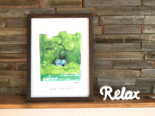 ゆる絵 LAKE SIDE HOUSE A4 + 額の画像1枚目