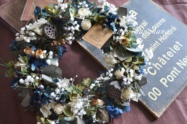 【母の日2019】かすみ草と紫陽花のアンティークwreathの画像1枚目