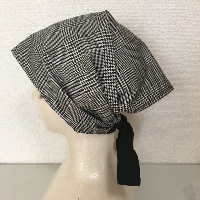 夏用ケア帽子 グレンチェック 黒リボンの画像1枚目