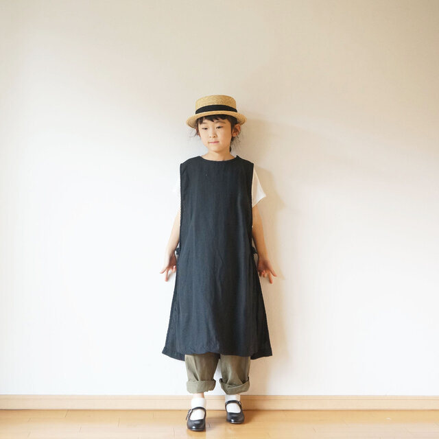 Linen apron one piece kids 1(80cm~),2(100cm~)sizeの画像1枚目