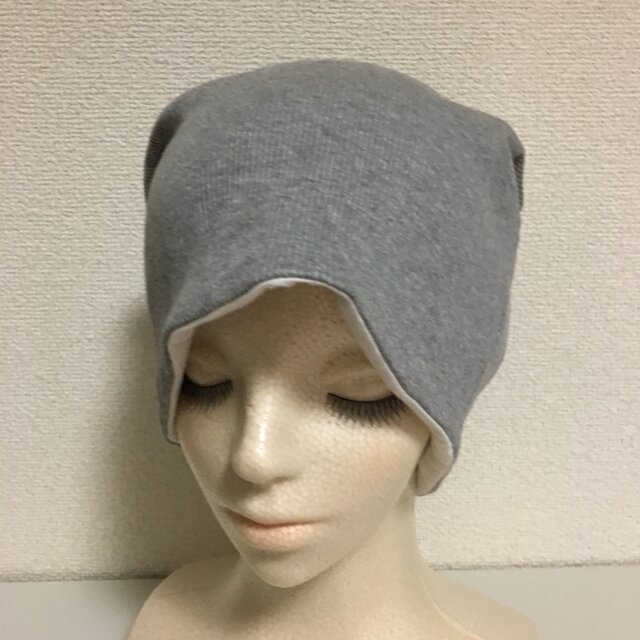 リブニット素材の帽子 ライトグレーの画像1枚目