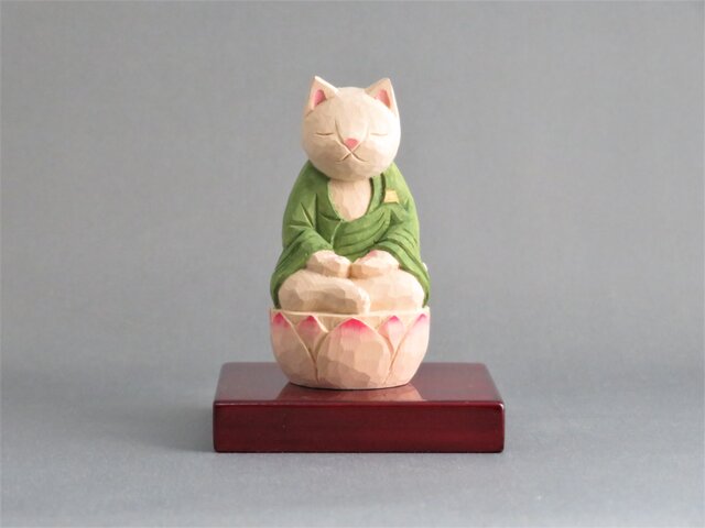 木彫り 袈裟を着た座禅猫 猫仏1913の画像1枚目