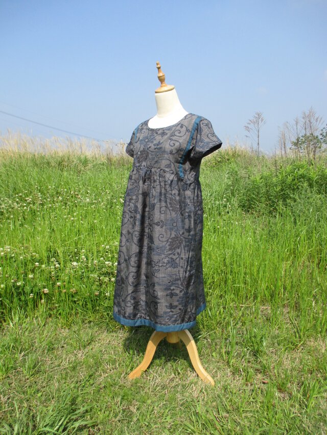 シックなワンピース ♪ 大島紬 * 紬 ♪ パッチワンピー 一点品の画像1枚目