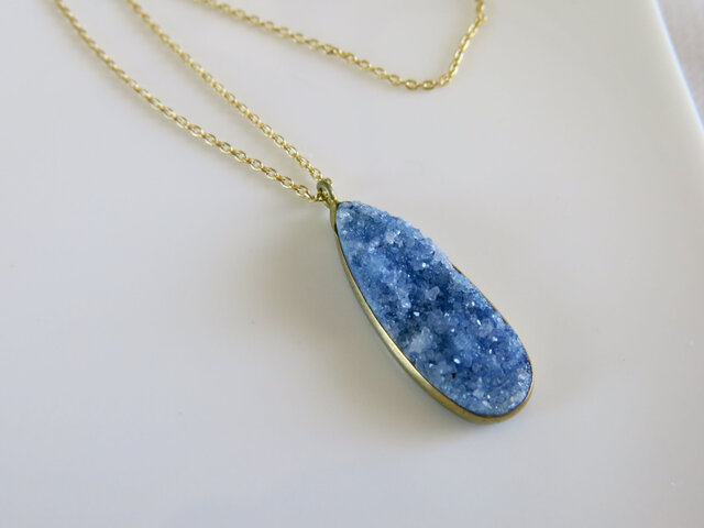 ラスト☆ドロップ型 ドゥルージーネックレス ブルーバイオレット Druzy 原石の画像1枚目