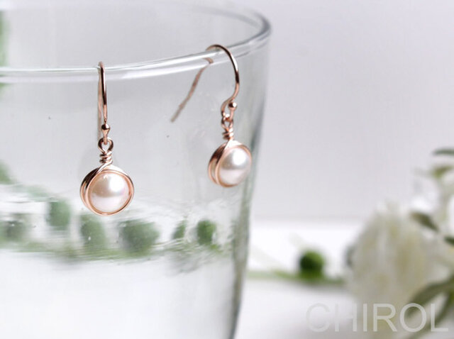 シンプル アコヤパール ピアス/ 14kgf pinkの画像1枚目