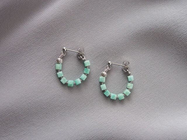 Amazonite Cube Circle Pierceの画像1枚目