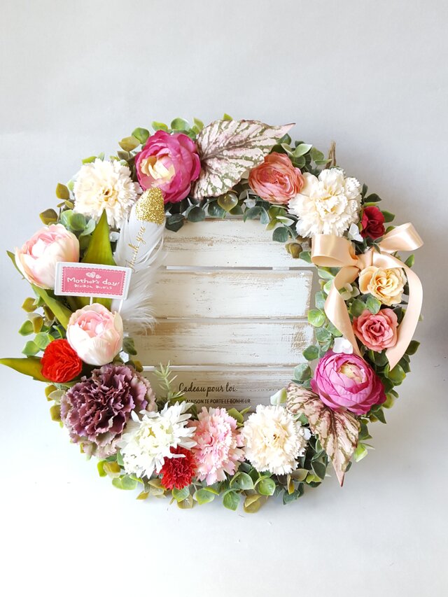 mothers day♡*2019母の日】*Flowerリース*(LL35㎝) カーネーション(pink)*の画像1枚目