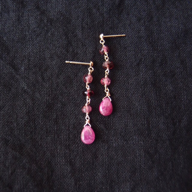 送料無料【K10】Pink stone mix earringsの画像1枚目