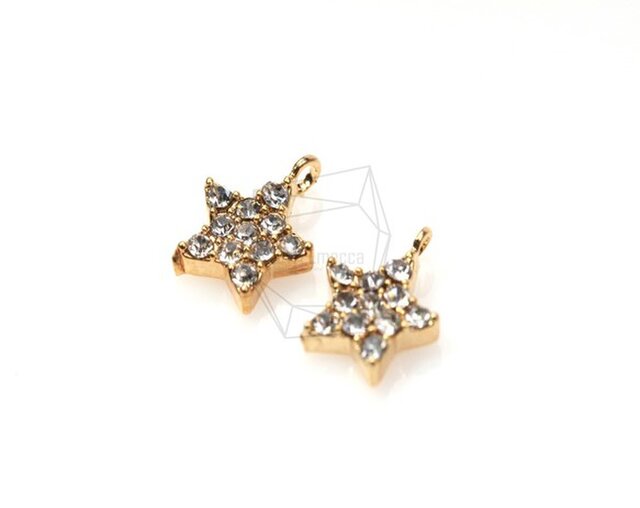 PDT-318-G【2個入り】キュービックジルコニアスターペンダント,CZ Setting star Pendantの画像1枚目