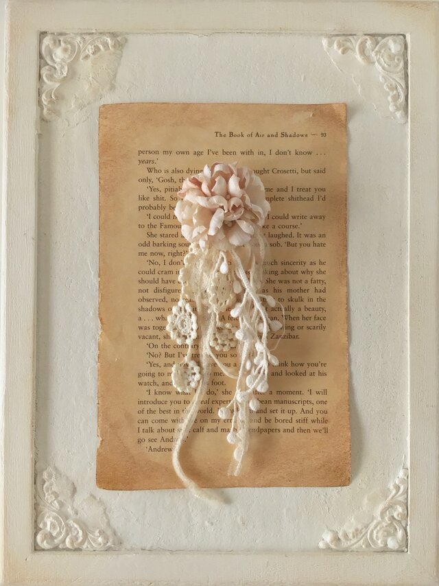 染め花とフリンジのポニーフック(アンティークホワイト)