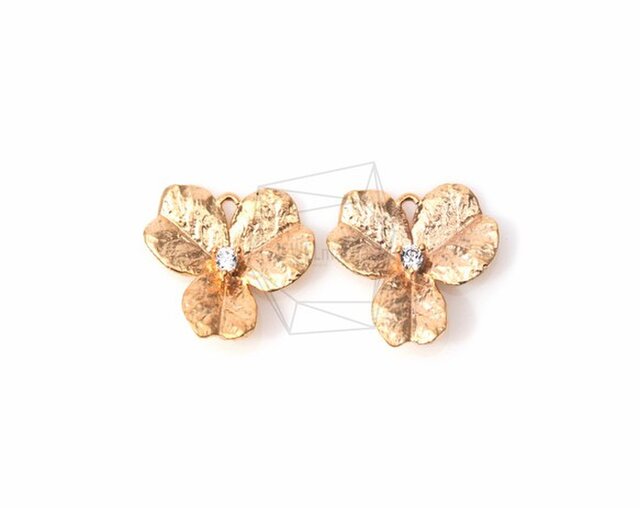 PDT-383-MG【4個入り】キュービックジルコニアフラワーペンダント,CZ flower Pendantの画像1枚目