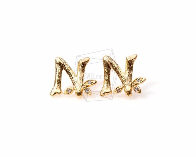 ERG-095N-MG【2個入り】イニシャルNピアス,CZ Initial N Ear Postの画像1枚目