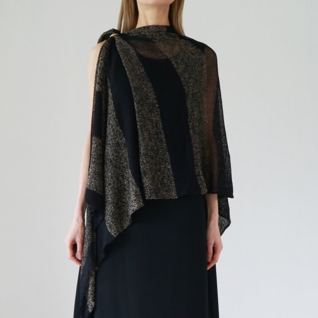◆リングパーツをプレゼント◆Norma[ノルマ] ボーダーラメ・ベーシックストール/ブラック系1（ゴールド・ラメ入り）