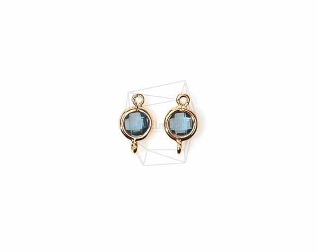 GLA-046-G【2個入り】ラウンドガラス コネクタ,Round Framed Stone Connectorの画像1枚目