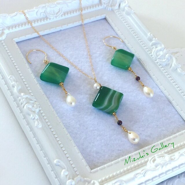 グリーン縞瑪瑙セット