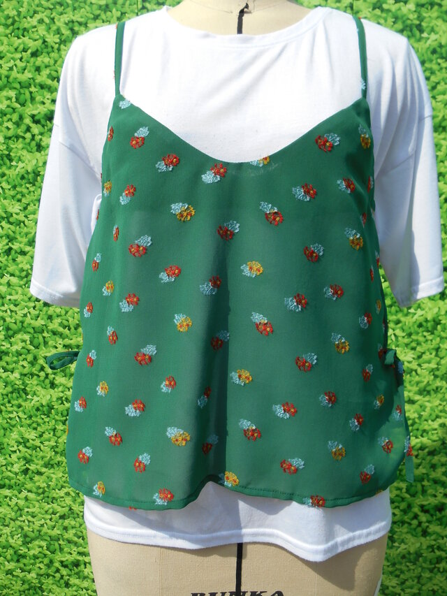 花柄シフォン両脇リボンキャミソールの画像1枚目
