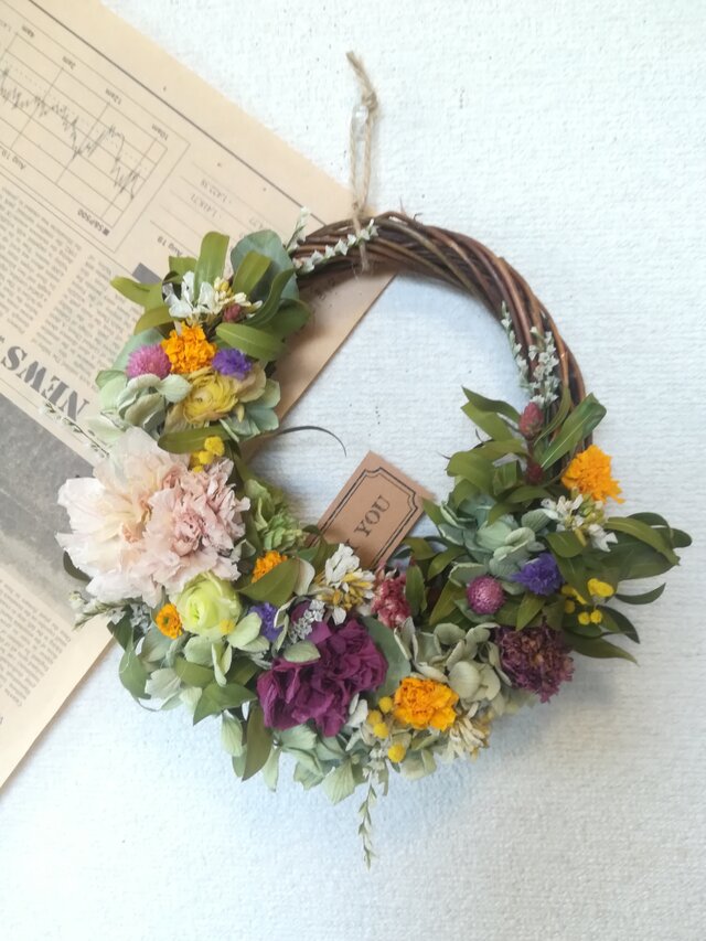 [送料無料]ドライフラワーリース◆カーネーションと、