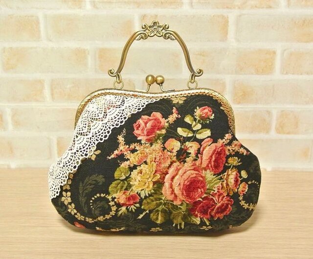 【ハンドメイド】がま口バッグ　白鳥 と薔薇　ヨーロッパ風　3way #478 3wayで使える、フランスレースのがま口バッグ — LISETTE