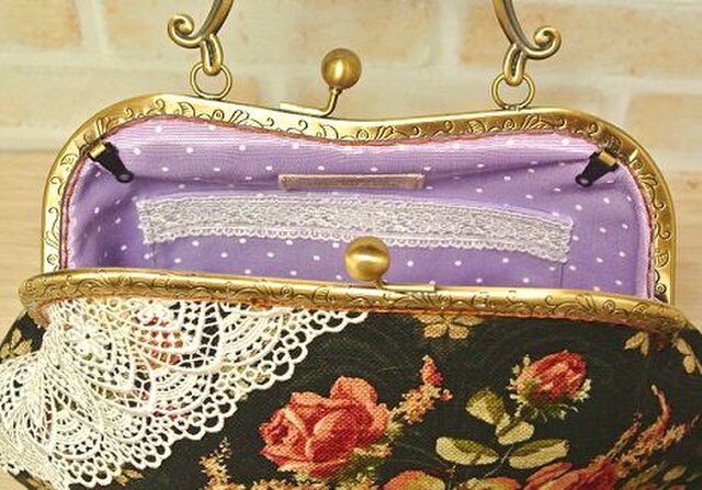 ロココ調*アンティーク風・レース&バラのがま口バッグ♪ 花／薔薇