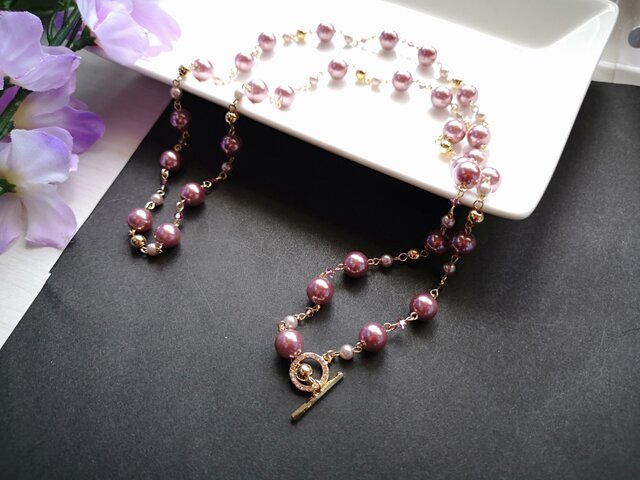 SWAROVSKI　Pamela ピンクカラー3連ネックレス SWAROVSKI Pamela ピンクカラ 3連ネックレス ピンク❤︎ ブルーピンク