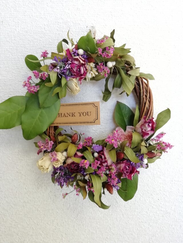 （送料無料)ドライフラワーリース＊バラと、