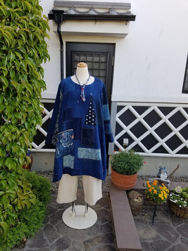 着物リメイク　手作り　かわいい　Boro 襤褸　ランル　チュニック