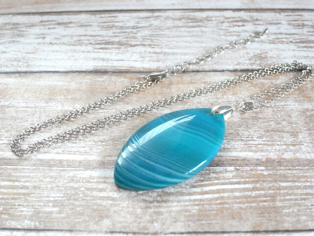 ネックレス ブルーオニキスアゲート マーキーズ3 天然石 青 水色