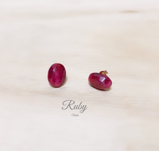 14kgf ファセットカット カボションピアス ルビー | iichi 日々の